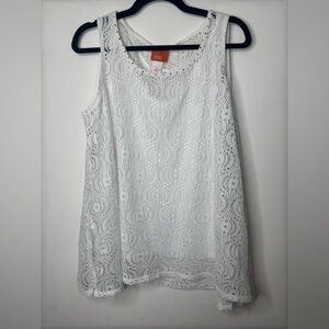 Hearts of Palm women’s XL White Crochet floral lace overlay tank blouse shirt